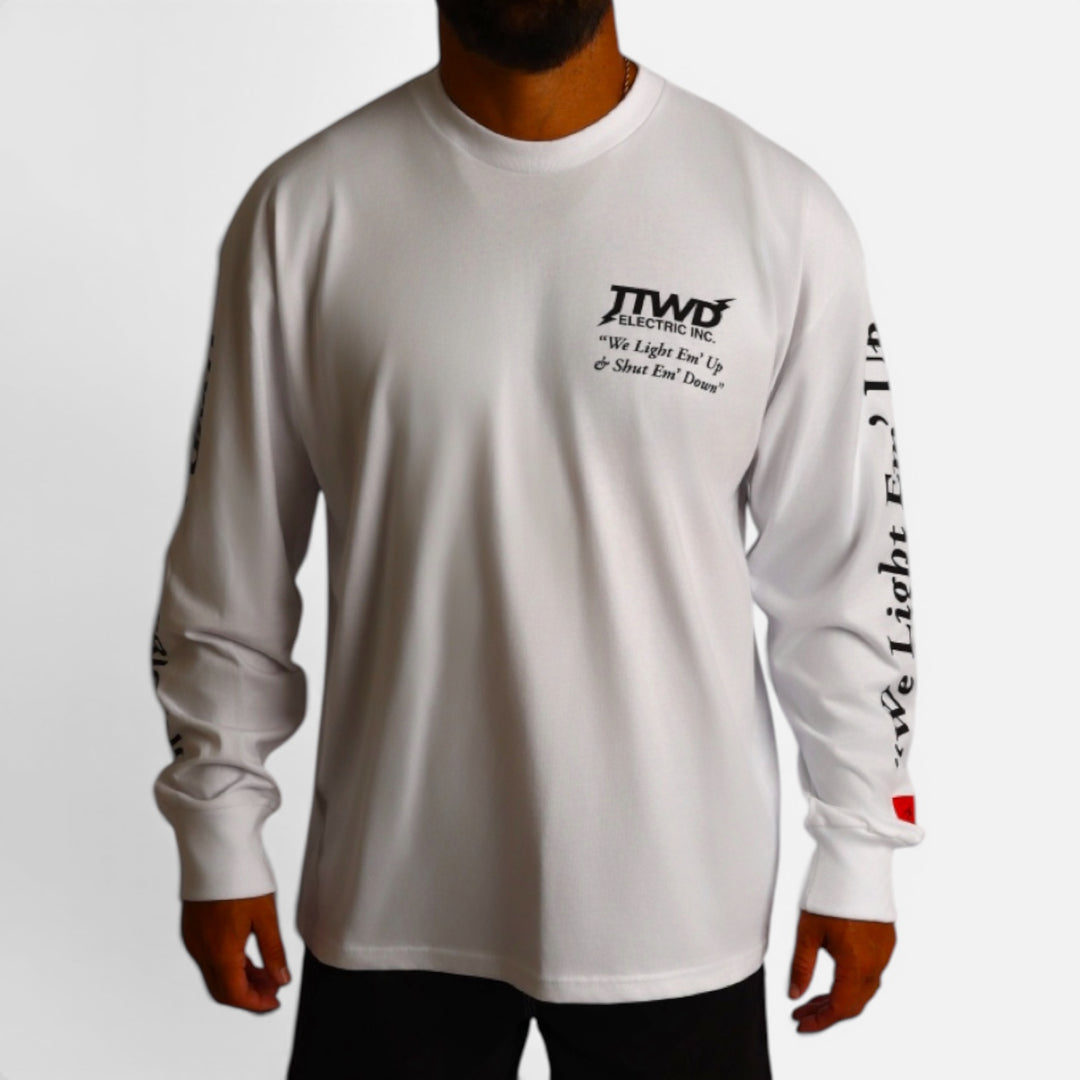 The Electric Inc. Longsleeve Tee - WHITE – The Arm Bar Soap Company